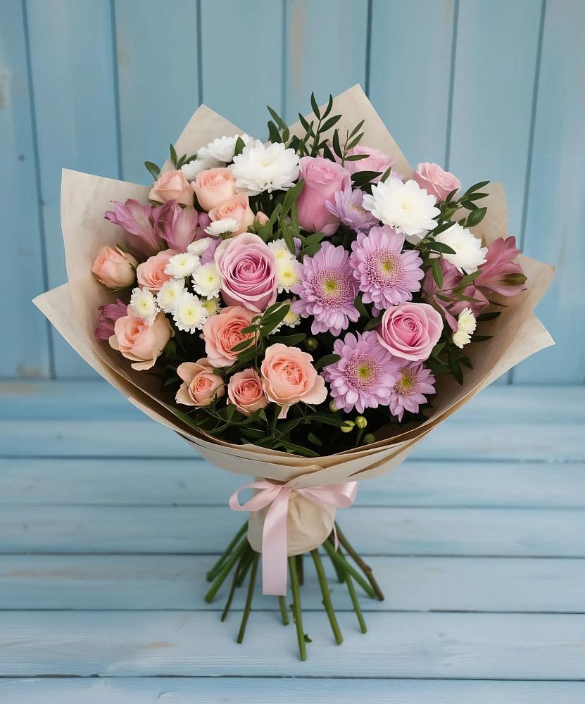 Букет цветов из: Хризантемы, Розы и Альстромерии в Натухаевской