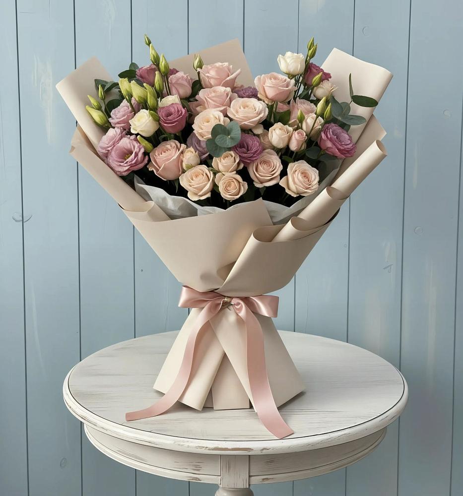 Букет цветов из: Розы и Лизиантусы в Натухаевской