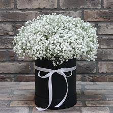 Цветочная композиция из Гипсофила в шляпной коробке в Натухаевской
